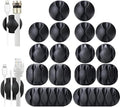 OHill 16-Pack Black Cord Organizer - Adhesive Cable Clips Holder for Desk, Wall, Car - Wire Management Clips for iPhone Charger, USB, Computer Cables -Cord Keepers with Strong Sticky Backing by OHill