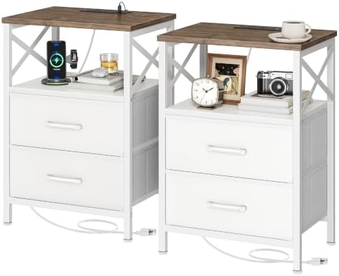 Huuger Nightstand Set of 2 with Charging Station, USB-C Port, End Tables by Huuger