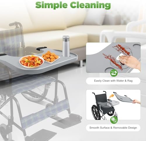 22.83 * 20.67in Abs Removable Wheelchair Tray Table W/2 Cup Holders,Disabled Portable Lap Tray,Detachable Wheelchair Table Accessory Attachment,Adult Wheelchair Tray for Eating, Reading, Resting. - Image 6
