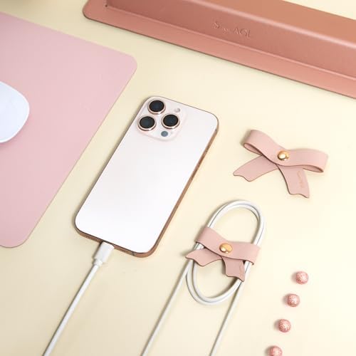 SenseAGE 5 Pack Cord Organizer, Bow Cord Keeper, Cable Organizer USB Holder, Leather Cable Management, Cable Straps, Earphone Winder, Storage Straps for Electronics, Earbuds (Dusty Rose, Small) - Image 2