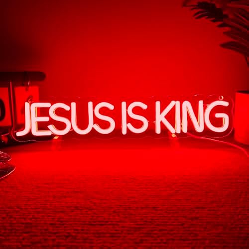 Mutank Jesus is King Neon Sign, Christian Neon Light USB Powered Dimmable LED, for Easter Church Religious Bible Verse Church God Christian Faith Based Sign Inspirational Christian Gifts(15.7*3.1 In) by Unknown