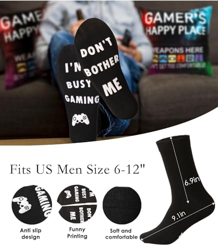 OCCdesign Gamer Gifts for Teenage Boys Men, Gaming Room Decoration, Gamer Pillow Cover and Game Socks Gifts Set, Christmas Stocking Stuffers Ideas for Teens Boys Girls Men Father Boyfriends 18" x 18" - Image 3