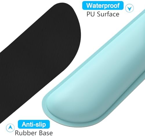 Dapesuom Keyboard Wrist Rest Set, Cute PU Leather Wrist Cushion for Computer Keyboard and Mousepad, Memory Foam Mouse Pad Rests Support with Non-Slip Base for Typing Pain Relief, Pale Robin Egg Blue - Image 5