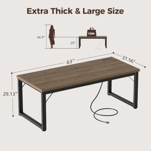 Mericonia 63x28 Inch Computer Desk, 1.2" Thick Heavy Duty Office Table - Image 2