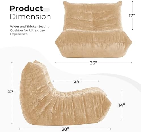 HABUTWAY Giant Bean Bag Chairs Lazy Sofa for Adults,Single,Khaki | Bean Bag Sofa with Filler Faux Fur, Memory Foam Bean Bag Fireside Lazy Sofa Couches for Living Room, Bedroom, Office - Image 2