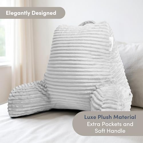 Nestl Reading Pillow with Shredded Memory Foam, Luxe Cut Plush Back Pillow for Sitting Up in Bed, Back and Arms Adjustable Support for Adult & Teens, Backrest Pillows with Washable Cover White - Image 2