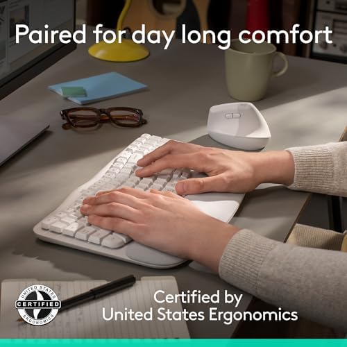 Logitech Wave Keys & Lift Vertical Mouse Ergonomic Wireless Combo - White - Image 3