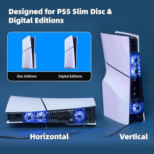 PS5 Slim Cooling Fan, 3-Speed Triple Fans with RGB Light & USB 3.0 Port - Image 6