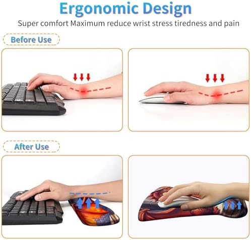 Ergonomic Mouse Pad with Wrist Support Gel Mouse Pads and Upgrade Keyboard Wrist Rest Pad Set, Coasters Non-Slip PU Base Mouse Mat for Office Gaming Computer Laptop Home, Red Dragon Books - Image 5