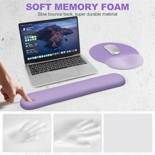AIMSA Mouse Pad with Wrist Rest Support, Keyboard Wrist Rest Set, Ergonomic Memory Foam Mousepad for Computer Keyboard, Easy Typing and Pain Relief, Purple - Image 4