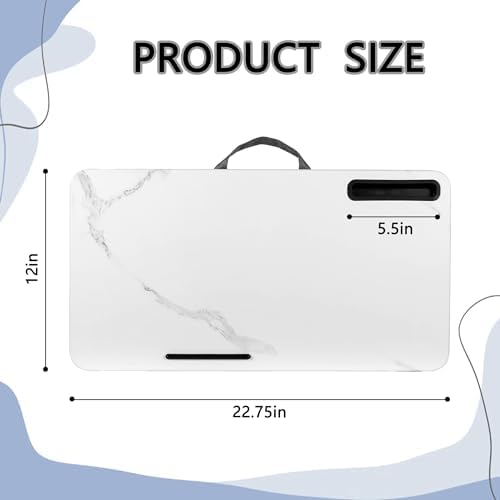 Portable Laptop Desk Fits Up to 16“ Laptops, with Tablet Slot, Built-in Cushion, Great for Home & Office,Lap Desk for Laptop,Lap Desk with Cushion (White Marble, Large) - Image 2
