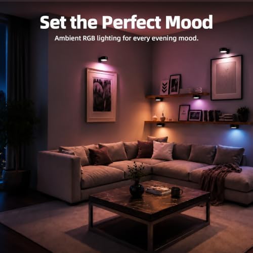 EZVALO Picture Lights for Wall, 2000mAh Rechargeable Battery Magnetic Poster Lights with 3 Color Temps & 12 RGB, Remote Dimmable Timer Painting Light, Wall Decor Light for Art Display, Frame (6 Pack) - Image 6