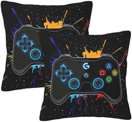Perinsto Game Joystick Throw Pillow Covers Set of 2 Gamer Gifts Decorative Pillowcases Soft Cushion Covers for Sofa Couch Bed Home Decor, 20"X20" by Perinsto