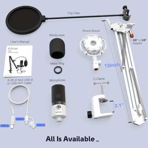 FIFINE T669 White USB Recording Microphone Kit for Vocals, Voice-Over - Image 6