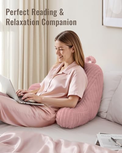 Blissful Diary Reading Pillow for Sitting in Bed, Flannel Back Pillow Bed Sitting Up for Adult & Children, Backrest Cushion for Sit Up in Couch or Floor, Dorm Essentials, Plush Pink - Image 6