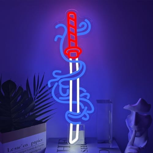 Japanese Sword Neon Sign, Anime Samurai Sword Neon Signs for Wall Decor, Game Room Decor for Boys,Gamer Neon Light up Sign for Gaming Lights Decor,Best Birthday Gift for Teenage Boys and Girls by Unknown