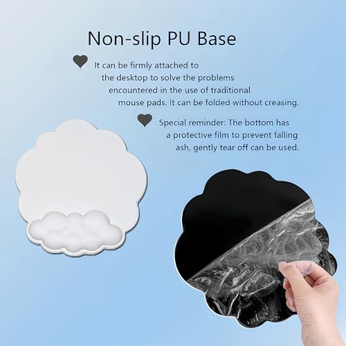 Cloud Wrist Rest Keyboard Cute Cloud Mouse Pad with Wrist Rest for Keyboard and Mouse Leather Cloud Wrist Pad Non-Slip Wrist Support for Computer Gaming Home Office Desk Decor Relief Pain White - Image 4
