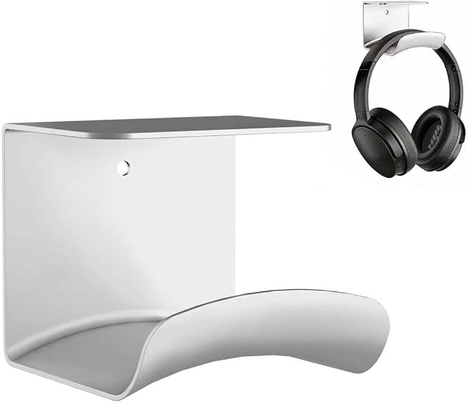 Headphone Holder, Aluminum Headset Hanger with Adhesive Mount | Space Saving Headphone Stand for Gaming Desk, Computer, Office Setup, Silver by Unknown