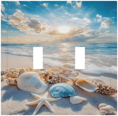Decorative Light Switch Cover Plate Beach Starfish Seashell 2 Gang Switch Plate Covers Double Toggle Wall Plate Summer Sea Ocean Dual Device Electrical Switchplate Dimmer Faceplate Decor by JOOJIAO