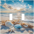 Decorative Light Switch Cover Plate Beach Starfish Seashell 2 Gang Switch Plate Covers Double Toggle Wall Plate Summer Sea Ocean Dual Device Electrical Switchplate Dimmer Faceplate Decor by JOOJIAO