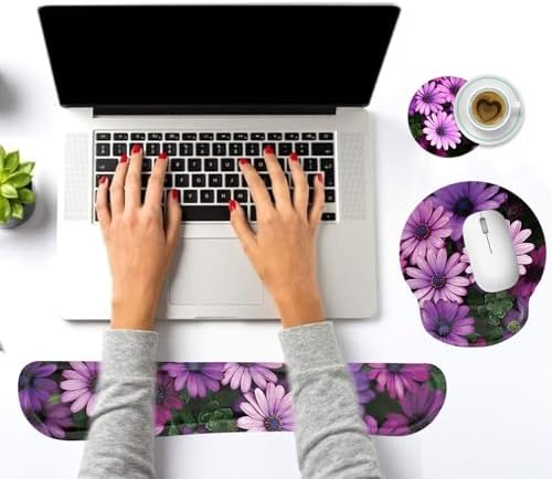 Keyboard Wrist Rest and Mouse Pad Wrist Support Set with Coasters,Ergonomic Gaming Mousepad for Home Office Working Studying Easy Typing & Pain Relief,African Daisy - Image 6