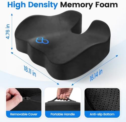 Seat Cushion, Non-Slip Memory Foam Chair Cushion for Taibone, Grey/Large | Chair Pillow with Handles for Car Office Chair, Tailbone/Sciatica Easing& Post-Surgery Recovery Chair Cushion - Image 2