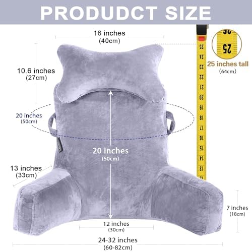 SLIGUY Reading Pillow-Bed Rest Pillow with Detachable Neck Roll & Support Arm for Sitting in Bed Couch or Floor-Backrest Reading Pillow Adult Back Pillow for Reading/Watching TV/Gaming/Relaxing,Grey - Image 3