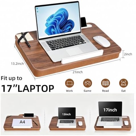 Wooden Lap Desk with Handle, Natural Wood Grain Finish, Portable Laptop Table with pohone Slots - Image 2