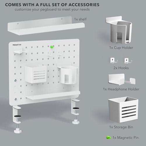 Mount-It! Clamp-On Desk Pegboard Organizer, White - Image 7