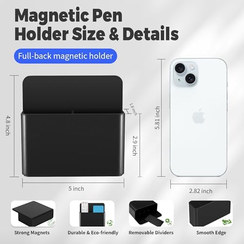 2 Pack Magnetic Pen Holder for Refrigerator & Whiteboard, Full-Back Magnet Dry Erase Marker Holder with Adjustable Divider, Magnetic Marker Holder for White Board Office Desk Locker Accessories, Black - Image 2
