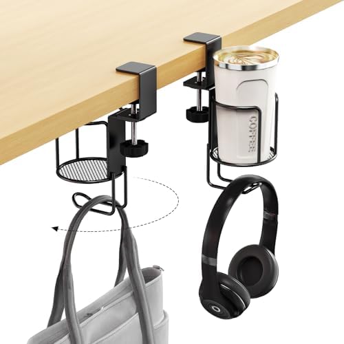 CABTE 2 Pack 2 in 1 Desk Mug Hooks with Headphone Hanger Holder by CABTE