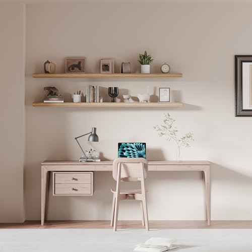 60 inch Long Floating Shelves for Wall,Solid Wood Long Shelves Set of 2,Brown Rustic Mounted Shelves for Bathroom Bedroom Home Office (Brown, 60 Inch) - Image 3