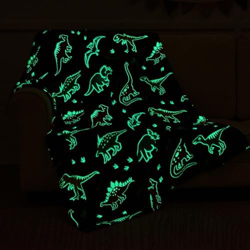 SOCHOW Glow in The Dark Dinosaur Blanket, Blue 50 x 60 Inches - Image 4