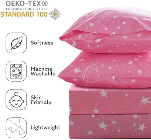 JSD Gradient Pink Moon Stars Kids Twin Sheet Set Space Theme 3 Piece - Image 4