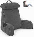 Reading Pillow for Bed with Detachable Neck Roll and Shredded Memory Foam, Back Pillow with Arms for Sitting Up, Washable Bed Rest Pillow with Side Pocket for Gaming, Sofa, Dorm - Dark Gray by Unknown