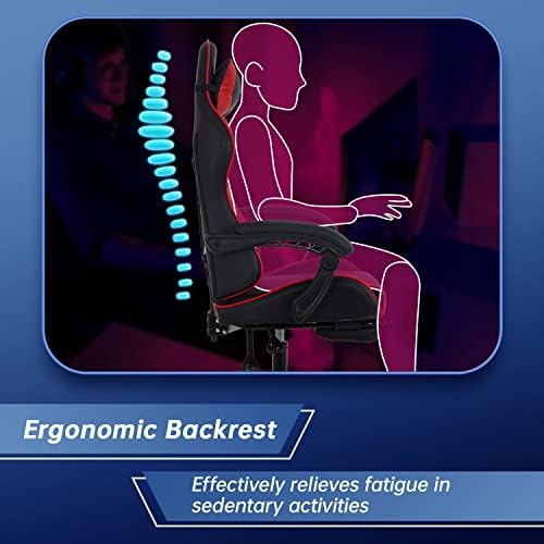 Gaming Chair Office Chair Desk Chair with Footrest Lumbar Support Headrest Armrest Task Rolling Swivel Ergonomic E-Sports Adjustable PC Gamer Chair (Red) - Image 7