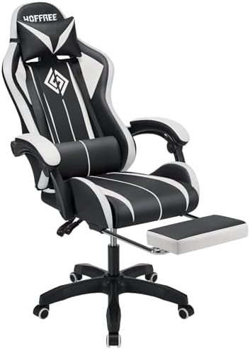 HOFFREE RGB Gaming Chair with Speakers Massage LED Lights Game Chair-White | Bluetooth Computer Gaming Chair with Footrest Video Game Chair for Adults Ergonomic High Back Gamer Chair with Lumbar Support - Image 5