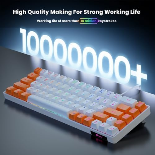 GEODMAER 65% Gaming Keyboard, LED Backlit Mini Wired Keyboard, Ultra-Compact Anti-Ghosting No-Conflict 68 Keys Membrane Gaming Wired Keyboard for PC Laptop Windows Gamer(White-Orange) - Image 3
