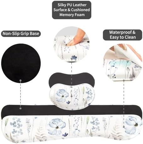 QiyI PU Leather Desk Mat Set, 4-in-1 Ergonomic Wrist Rest, Wildflowers - Image 6