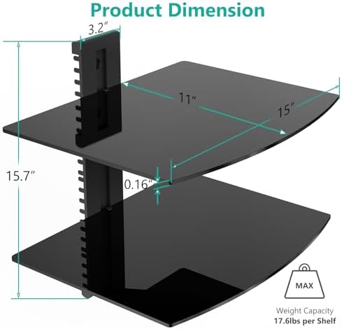 WALI 2 Tier Glass Floating TV Wall Shelf for Projector, DVD Players - Image 3