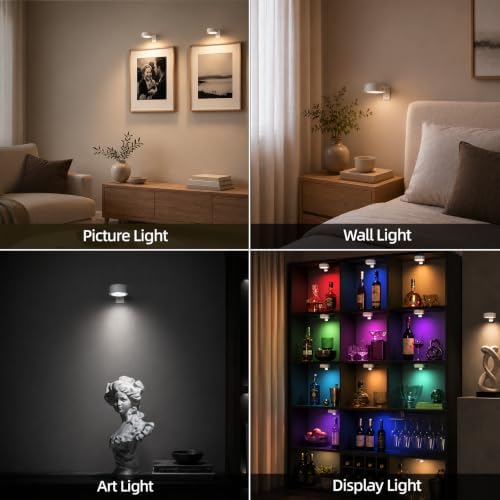 EZVALO Picture Lights for Wall, Rechargeable Battery Magnetic Poster Lights with 3 Color Temps & 12 RGB, Remote Dimmable Timer Light, Wall Decor Light for Art Display (6 Pack with Charging Station) - Image 3