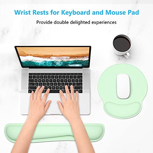Dapesuom Keyboard Wrist Rest and Mouse Pad with Wrist Support, Memory Foam Cushion for Keyboard and Mouse Set, Ergonomic Desktop Pad Rests with Non Slip Base for Easy Typing & Pain Relief, Lake Green - Image 2