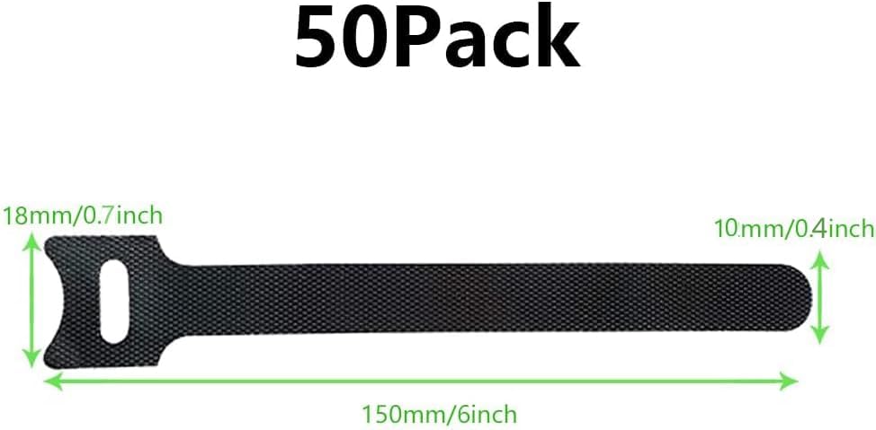 Cable Ties Reusable Black 50 Pack Cord Straps Hook and Loop Wire Wraps Keepers Clips Organizer Management Kit for tv pc Computer Charging Data Cables - Image 3