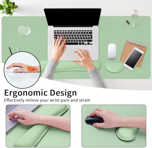 Mouse Pad and Keyboard Wrist Rest, Large Keyboard and Mouse Pad Set, Ergonomic Mousepad with Wrist Rest, Non-Slip Desk Mat Protector for Office, Home (35.4×15.7 Inches, Lake Green) - Image 5