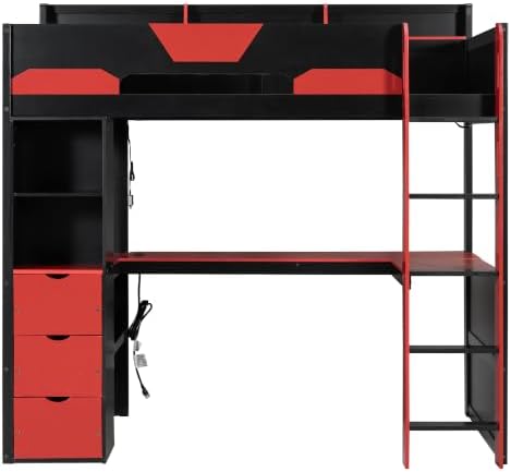 Merax Twin Size Wood Gaming Loft Bed with U-Shaped Desk, Lights & USB Ports - Image 5