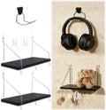 Fabric Wall 2 Pack Wooden black Cubicle Shelf with 1 Headphone Stand Hanging Silver Hanger, Office Organizer Accessories, Women Men Desk Organizer Stylish Ations Holder, Desk Work Space Storage Hook by Unknown