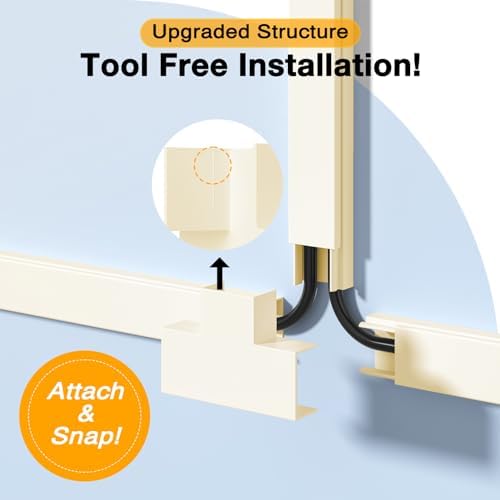 Cord Cover Wall, 157in Delamu Cord Hider Wall Mounted TV, Wire Covers for Cords Cable Management, Cable Raceway Cable Hider Concealer, Cable Cover Wire Hider to Hide Cords, 10XL15.7W0.95H0.55in Beige - Image 2