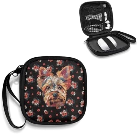 Dog and Flower Headphone Bag Travel Headphones Carrying Case, Protective Shell Travel Bag for Cable, Charger Storage for Earphone, Earbud, Earpieces - Image 2
