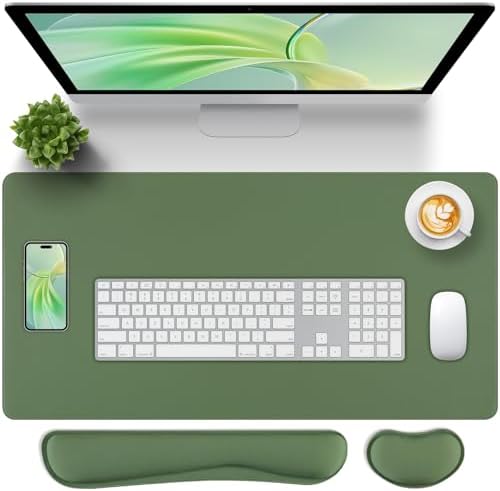 Green Leather Desk Pad and Keyboard Wrist Rest, 27.6"x13.8" by Unknown