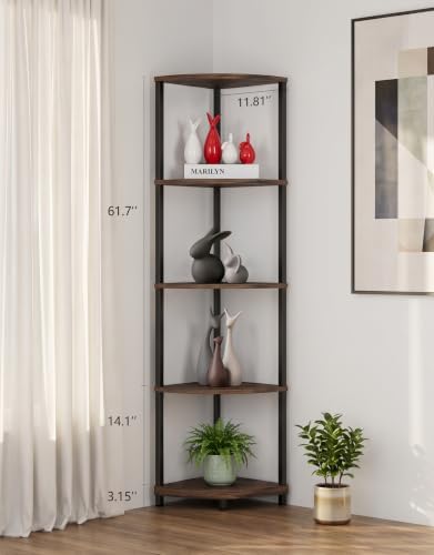 Corner Shelf with LED Light, 5 Tier Smart Color Changing Floor Lamp with Remote, 62" Display Shelf Bookshelf Narrow Storage Rack Standing Lamp for Living Room Bedroom Home Office Decor, Brown - Image 5